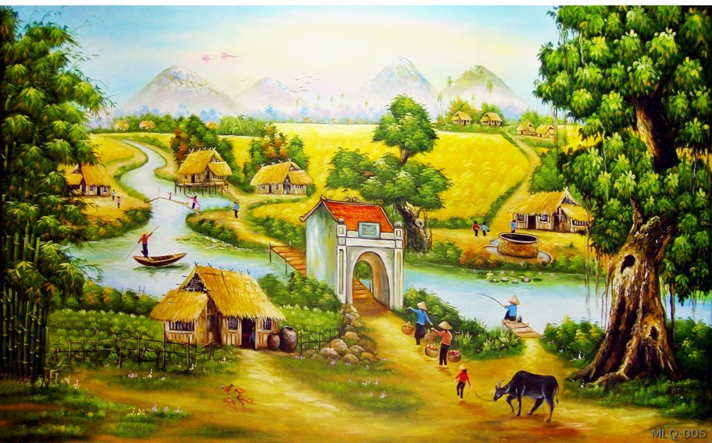 Phong cảnh làng quê - sơn dầu MLQ-005